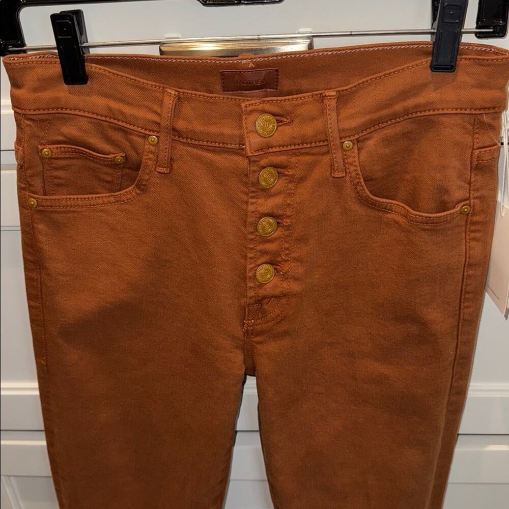 Mother The Pixie Insider Ankle Fray Button Fly Wash Leather Brown Play Date 26 - Picture 4 of 10